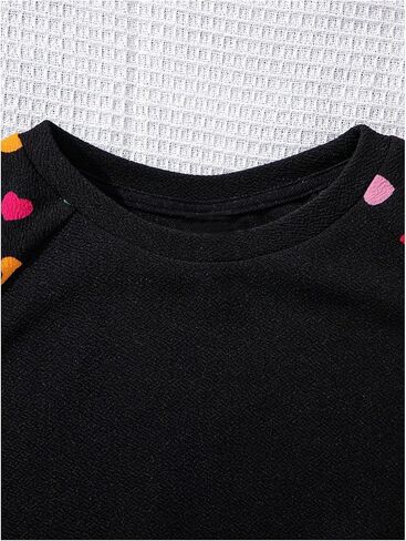 Oyoangle Girl's Heart Printshirts Raglan Long Sleeve Cute Crew Neck Pullover Top in Saudi Arabia