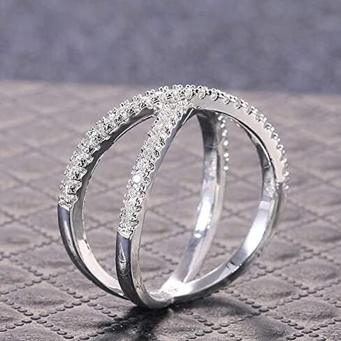 Mnyixsi 18K White Gold Plated Rhodium Cubic Zirconia Band Cross X Ring Criss Cross Rings CZ Eternity Engagement Wedding Band for Women Cross-Finger Birthstone Ring Size 8 in Saudi Arabia