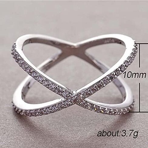Mnyixsi 18K White Gold Plated Rhodium Cubic Zirconia Band Cross X Ring Criss Cross Rings CZ Eternity Engagement Wedding Band for Women Cross-Finger Birthstone Ring Size 8 in Saudi Arabia