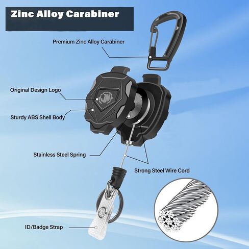 6 Pieces Retractable Badge Holder Set,Heavy Duty Retractable Keychain with Zinc Alloy Carabiner，2 Breakaway Lanyards and 2 ID Card Holders,31.5 Steel Cord,9 oz Rebound in Kuwait