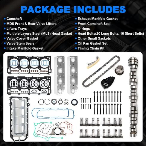 5.7 Hemi Camshaft and MDS Lifters Kit w/Head Gaskets & Timing Chain for 2009-2015 Dodge Charger Challenger Durango, Chrysler 300, Jeep Grand Cherokee 5.7L V8 53022372AA in Saudi Arabia