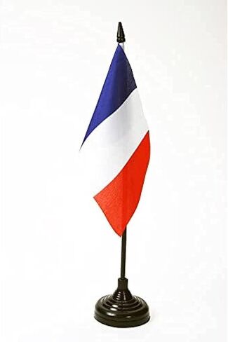 علم طاولة فرنسا AZ FLAG مقاس 4 بوصة × 6 بوصة - علم مكتب فرنسي مقاس 15 × 10 سم - عصا وقاعدة بلاستيكية سوداء in Saudi Arabia