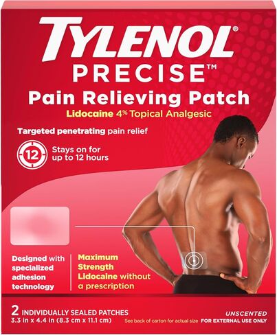 Tylenol Precise Pain Relieving Patches, Large Topical Analgesic Patches + Maximum OTC Strength Lidocaine Penetrates, Targeted Relief Ideal for Shoulder, Back & Knee Pain, Unscented, 2 ct in Saudi Arabia