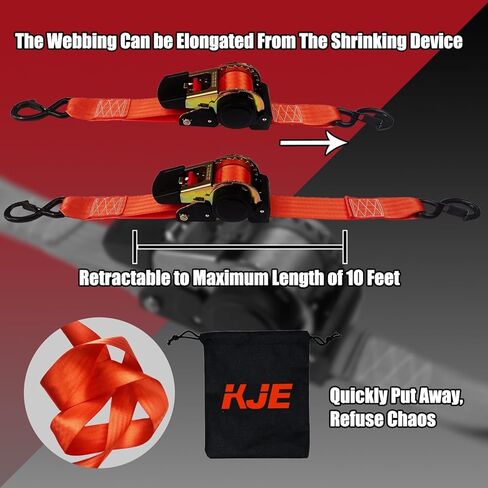 أشرطة ربط سقاطة قابلة للسحب من KJE (عبوة من قطعتين)، مموهة 2 بوصة × 10 بوصة شديدة التحمل - 3,310 رطل أقصى قوة للكسر، ترقية خطاف على شكل حرف S مع مشبك، حزام سقاطة قابل للسحب ذاتيًا للدراجات النارية، الكاياك، مركبات الدفع الرباعي، القوارب in Kuwait