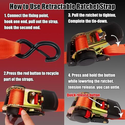 أشرطة ربط سقاطة قابلة للسحب من KJE (عبوة من قطعتين)، مموهة 2 بوصة × 10 بوصة شديدة التحمل - 3,310 رطل أقصى قوة للكسر، ترقية خطاف على شكل حرف S مع مشبك، حزام سقاطة قابل للسحب ذاتيًا للدراجات النارية، الكاياك، مركبات الدفع الرباعي، القوارب in Kuwait