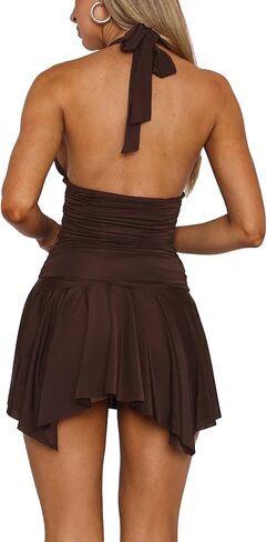 المرأة المثيرة العميقة ضد الرقبة الرسن عاريا الفساتين المصغرة الحزب كوكتيل الصيف الشاطئ فستان العطلة in Kuwait