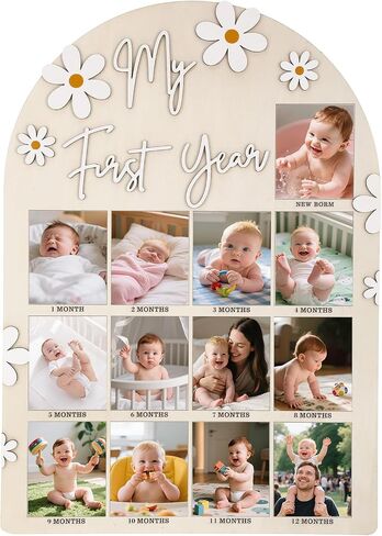 My First Year Photo Frame, Photo Display Board First Birthday Decorations for Girls, 1st Birthday Photo Banner Picture Board for Photos, 12 Month Photo Banner for Wall Keepsake First Year Pictures Display Wall in Saudi Arabia
