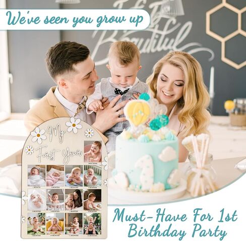 My First Year Photo Frame, Photo Display Board First Birthday Decorations for Girls, 1st Birthday Photo Banner Picture Board for Photos, 12 Month Photo Banner for Wall Keepsake First Year Pictures Display Wall in Saudi Arabia
