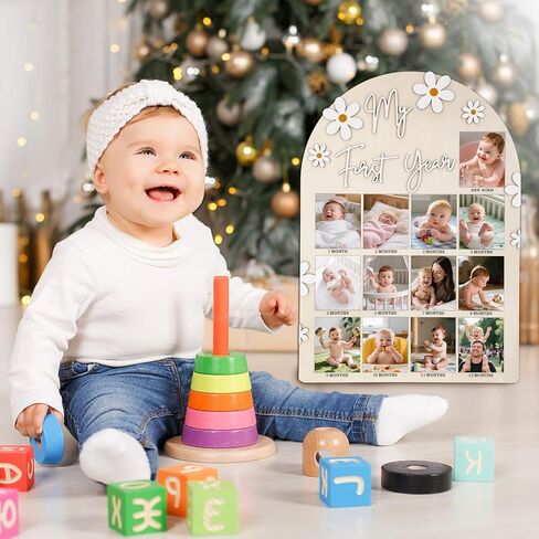 My First Year Photo Frame, Photo Display Board First Birthday Decorations for Girls, 1st Birthday Photo Banner Picture Board for Photos, 12 Month Photo Banner for Wall Keepsake First Year Pictures Display Wall in Saudi Arabia