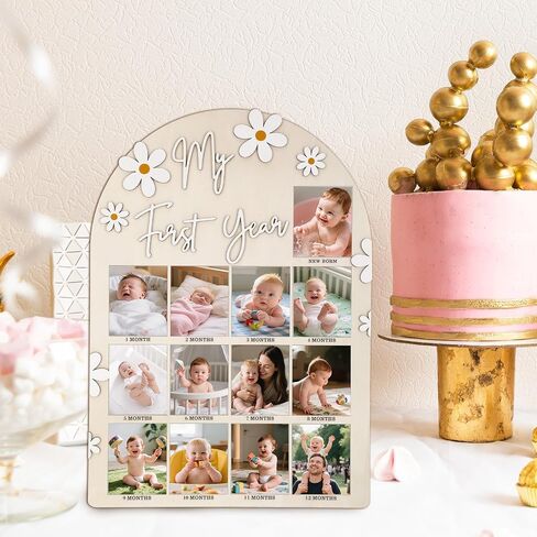 My First Year Photo Frame, Photo Display Board First Birthday Decorations for Girls, 1st Birthday Photo Banner Picture Board for Photos, 12 Month Photo Banner for Wall Keepsake First Year Pictures Display Wall in Saudi Arabia