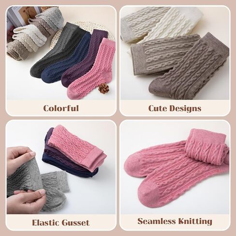 4-6 أزواج جوارب دافئة من الصوف ميرينو للنساء ، والمشي لمسافات طويلة الجوارب الحذاء الحرارية المريحة لفريق الشتاء وعيد الميلاد in Kuwait