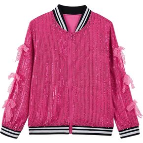 Girls' Sequin Bomber Jacket Sparkle Holographic Long Sleeve Gradient Ombre Jackets for Kid with Ribbed Cuffs 5-12Y in Kuwait