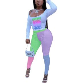 REMELON WOMENS 2 قطعة تعرق اللون كتلة طويلة الأكمام محصول أعلى طماق مجموعة التمرينات التمارين in Kuwait