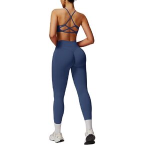 ABOCIW Workout Sets for Women 2 Piece Seamless HIgh Waist Scunch Butt Lifting Leggings Strappy Sports Bra Gym Outfits in Kuwait
