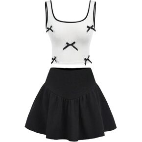 Verdusa Cute Clothes For Girls 2 Piece Bowknot Outfits Sleeveless Crop Tank Tops with Ruffle A Line Skirt Set in Saudi Arabia