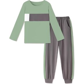 بويز ملابس بلون كتلة جولة رقبة قميص طويل الأكمام والسروال غير الرسمي 2 مساءً تسقط ملابس الملابس للأولاد 6-14 سنة in Kuwait