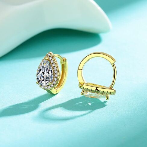 S925 Sterling Silver 1ct Pear Diamond Hoop أقراط ، D-Color VVS1 ، هدية جميلة للاحتفال بعروس الزفاف in Saudi Arabia