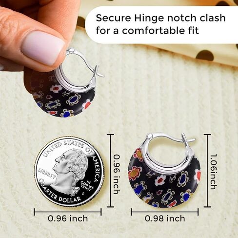 Colorful Murano Style Millefiori Glass Hoop Earrings for Women Trendy – Floral Statement Hoops, Stainless Steel Flower Jewelry, 11.6g in Saudi Arabia