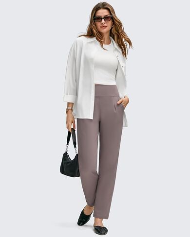 G4Free ShiftReady Ankle Women's Casual Pants with Pockets Tapered Leg Pleated High Waist Trousers for Work Casual Travel in Saudi Arabia