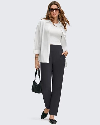 G4free Shiftready Onkle Women's Disual Pants مع جيوب مدببة الساق مطوية بنطلون عالي الخصر للعمل في السفر غير الرسمي in Kuwait
