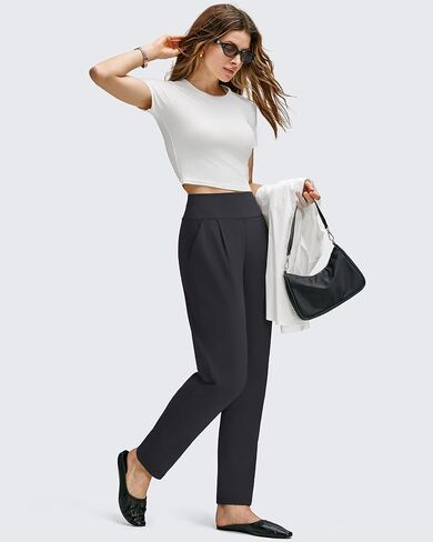 G4free Shiftready Onkle Women's Disual Pants مع جيوب مدببة الساق مطوية بنطلون عالي الخصر للعمل في السفر غير الرسمي in Kuwait