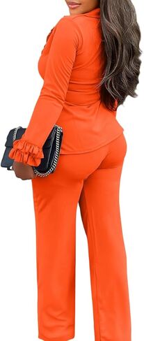Morwenveo Women's 2 قطعة Pant Suits Ruffle Long Sleeve 2 قطعة من السترة مجموعة مثيرة أنيقة عمل قلم رصاص بانت in Kuwait