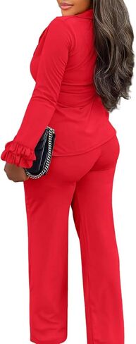 Morwenveo Women's 2 قطعة Pant Suits Ruffle Long Sleeve 2 قطعة من السترة مجموعة مثيرة أنيقة عمل قلم رصاص بانت in Kuwait