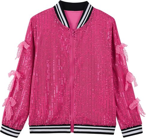 الفتيات الترتر بومبر سترة التألق الهوغرافيا الطويلة الأكمام جاكيتات OMBRE للطفل مع الأصفاد المضلعة 5-12y in Kuwait