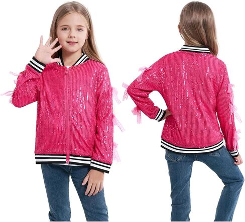 الفتيات الترتر بومبر سترة التألق الهوغرافيا الطويلة الأكمام جاكيتات OMBRE للطفل مع الأصفاد المضلعة 5-12y in Kuwait