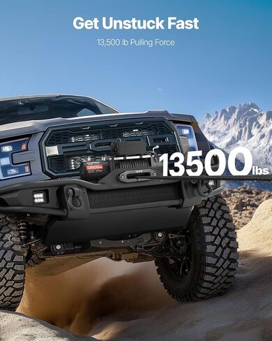 VEVOR Electric Winch, 13500 lbs Load Capacity, 12V DC Truck Winch with Φ3/8 in x 85 ft Synthetic Rope, Wireless & Wired Remote Control, IP55 Waterproof for Towing Off-Road SUV Jeep Trailer Boat in Saudi Arabia