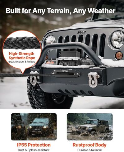 VEVOR Electric Winch, 13500 lbs Load Capacity, 12V DC Truck Winch with Φ3/8 in x 85 ft Synthetic Rope, Wireless & Wired Remote Control, IP55 Waterproof for Towing Off-Road SUV Jeep Trailer Boat in Saudi Arabia