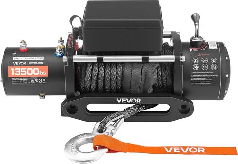 VEVOR Electric Winch, 13500 lbs Load Capacity, 12V DC Truck Winch with Φ3/8 in x 85 ft Synthetic Rope, Wireless & Wired Remote Control, IP55 Waterproof for Towing Off-Road SUV Jeep Trailer Boat in Saudi Arabia