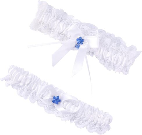 2pcs Wedding Brides Bow Garters for Women, Elastic Lace Bridal Blue Garters for Valentines Party Accessories Gift in Saudi Arabia