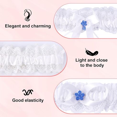 2pcs Wedding Brides Bow Garters for Women, Elastic Lace Bridal Blue Garters for Valentines Party Accessories Gift in Saudi Arabia