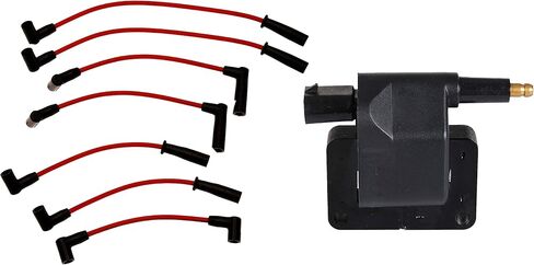 مجموعة سلك ENA مع حزمة لفائف الإشعال المستديرة 1 متوافقة مع Jeep 1991 1992 1993 1994 1995 1996 1996 1997 Cherokee Grand Cherokee Comanche Wrangler 4.0L Replacement for UF97 in Kuwait