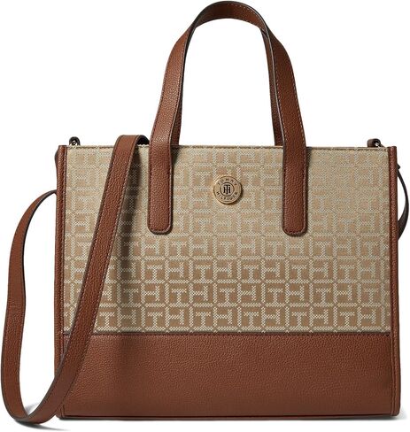 Tommy Hilfiger Mercer II Convertible Shopper Square Monogram Jacquard Black/White One Size in Saudi Arabia