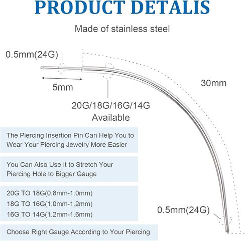4 Pcs Piercing Taper,Flat Back Earring Insertion Tool Piercing Taper Insertion Tool 14g 16g 18g 20g Curved Earring Threader Tool Suitable for Ears/Nose/Navel/Lips/Eyebrows in Saudi Arabia
