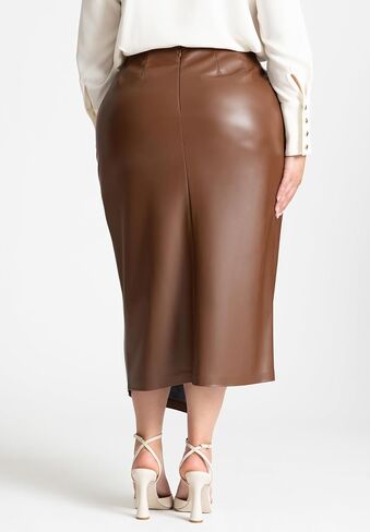 ELOQUII Women's Plus Size Wrap Front Faux Leather Midi Skirt in Saudi Arabia