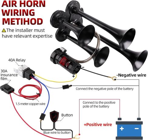 Train Horn Kit - 4 Trumpet Metal Air Horns replacement Dill horn 12V 150dB Ultra Loud with Compressor is suitable for pickup/motorhome/SUV/truck/boats and other cars(4 speakers with button) in Saudi Arabia