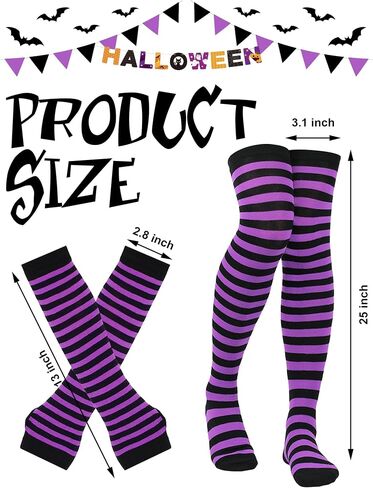 5 PCS Halloween Witch Costumes Set for Women Purple Witch Hat Broom Striped Thigh Socks Gloves Tutu Skirt Halloween Costumes for Women Girl Cosplay Party Costume Accessories in Saudi Arabia