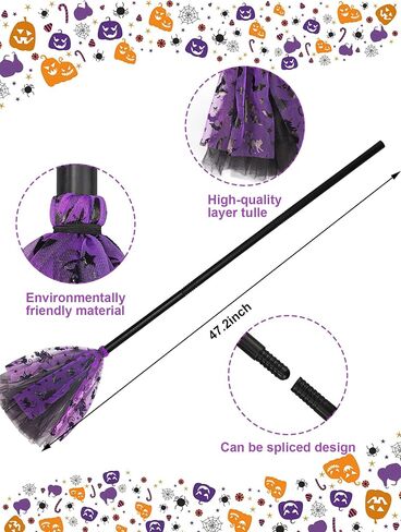5 PCS Halloween Witch Costumes Set for Women Purple Witch Hat Broom Striped Thigh Socks Gloves Tutu Skirt Halloween Costumes for Women Girl Cosplay Party Costume Accessories in Saudi Arabia