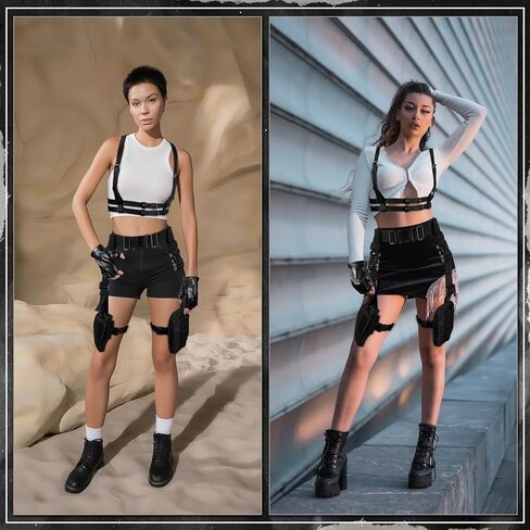 مجموعة أزياء Cosplay Halloween - حزام تسخير الخصر ، حزام حافظة الساق ، قفازات نصف أصابع من الجلد للنساء Swat Cosplay in Saudi Arabia
