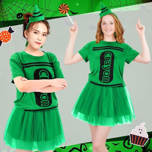 Newcotte 7 Pcs Halloween Crayon Costume Set with Crayon T Shirt Tutu Skirt Thigh High Stockings Wooden Earring in Saudi Arabia