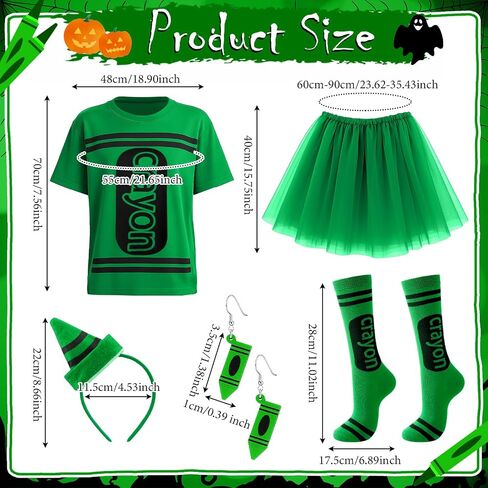 Newcotte 7 Pcs Halloween Crayon Costume Set with Crayon T Shirt Tutu Skirt Thigh High Stockings Wooden Earring in Saudi Arabia