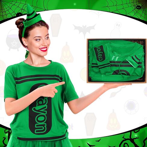 Newcotte 7 Pcs Halloween Crayon Costume Set with Crayon T Shirt Tutu Skirt Thigh High Stockings Wooden Earring in Saudi Arabia