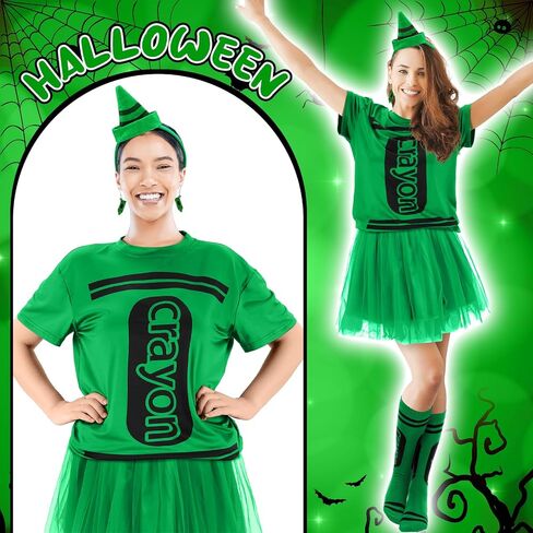 Newcotte 7 Pcs Halloween Crayon Costume Set with Crayon T Shirt Tutu Skirt Thigh High Stockings Wooden Earring in Saudi Arabia