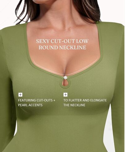 FeelinGirl Long Sleeve Shapewear Bodysuit for Women - Tummy Control Body Suits Seamless Thong Round Neck Body Shaper in Saudi Arabia
