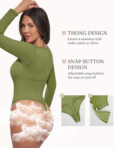 FeelinGirl Long Sleeve Shapewear Bodysuit for Women - Tummy Control Body Suits Seamless Thong Round Neck Body Shaper in Saudi Arabia
