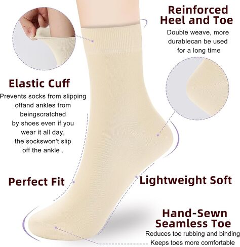 Corlap Women's Thin Aver Coled Socks - 6pairs Cotton Disual Bootie Dress Dress Socks -Gift Box in Kuwait