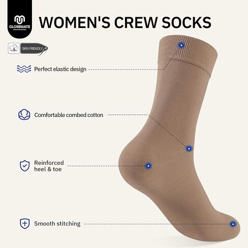 Closemate Womens Calf Crew Socks Soft Cotton و Lightweight Black White Fall Color 5 أزواج in Kuwait